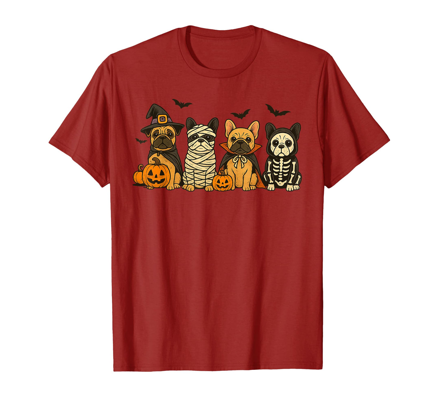 Halloween French Bulldog Dogs Witch Mummy Skeleton T-Shirt