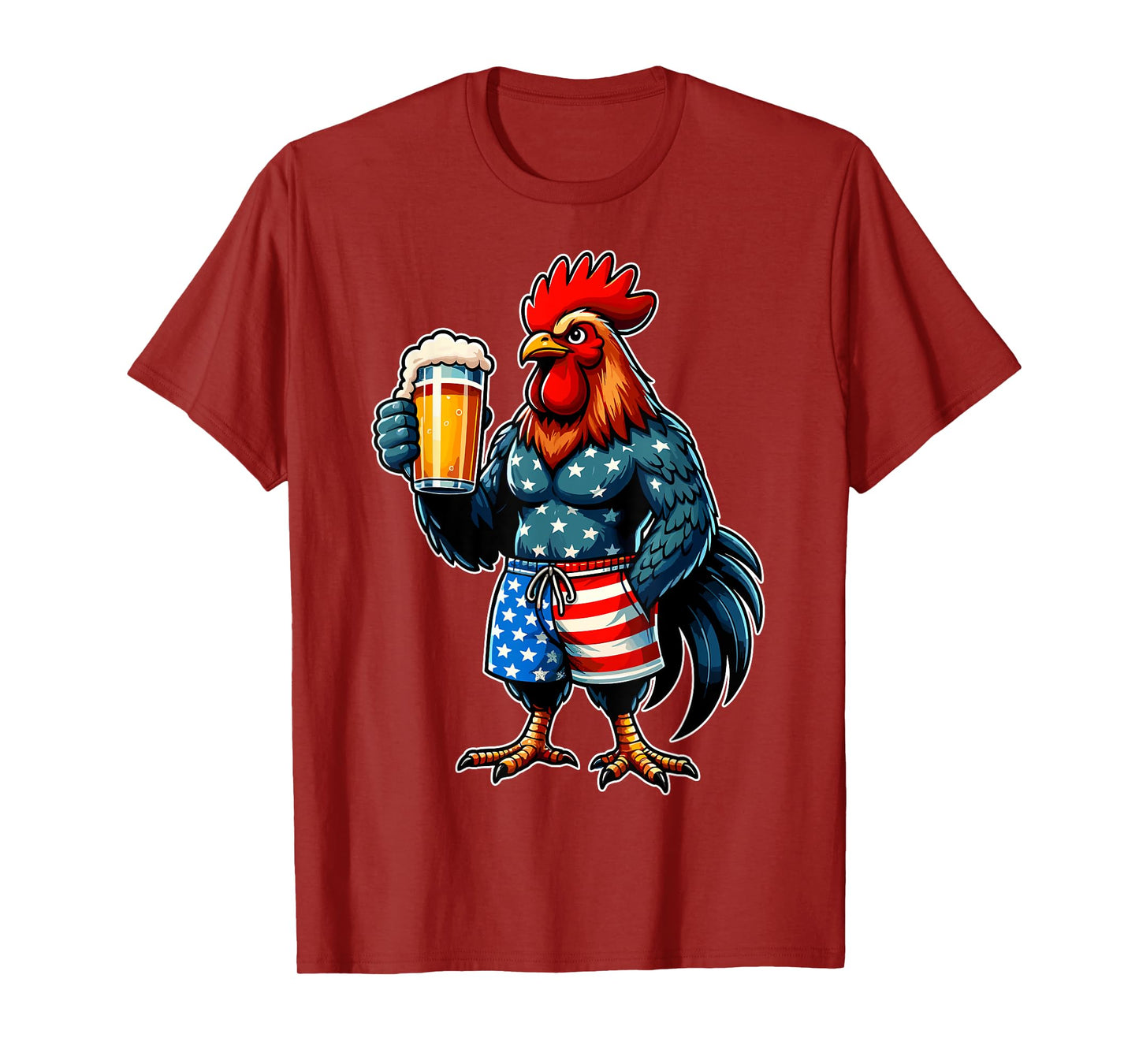 Chicken Holding Beer USA Flag Patriotic 4th of July Chicken T-Shirt