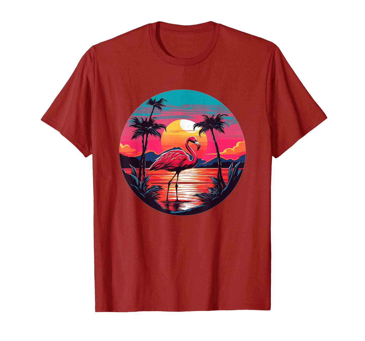 Flamingo Tropical Sunset Beach Palm Trees T-Shirt