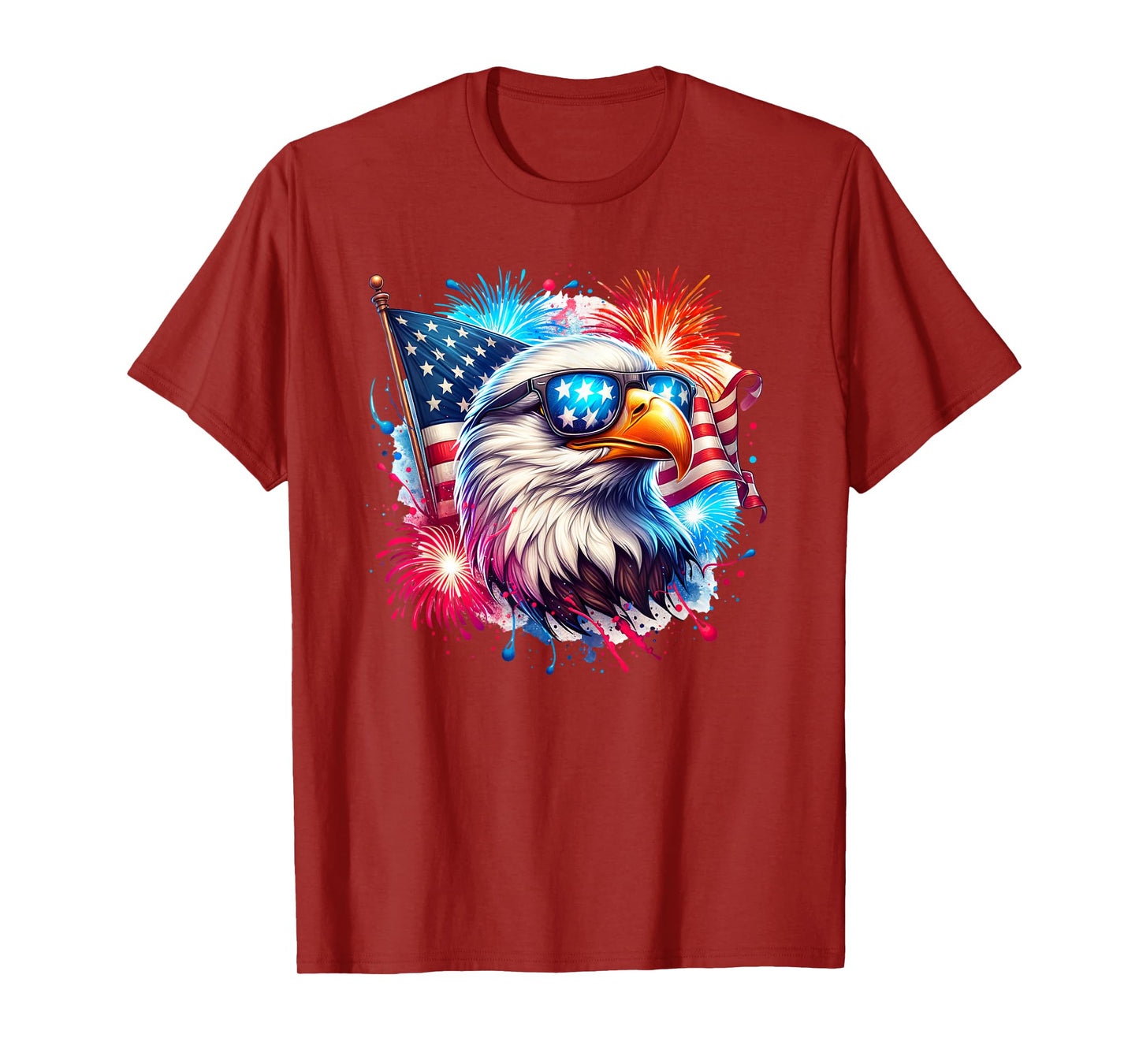 July 4th Patriotic Bald Eagle USA American Flag Fireworks T-Shirt