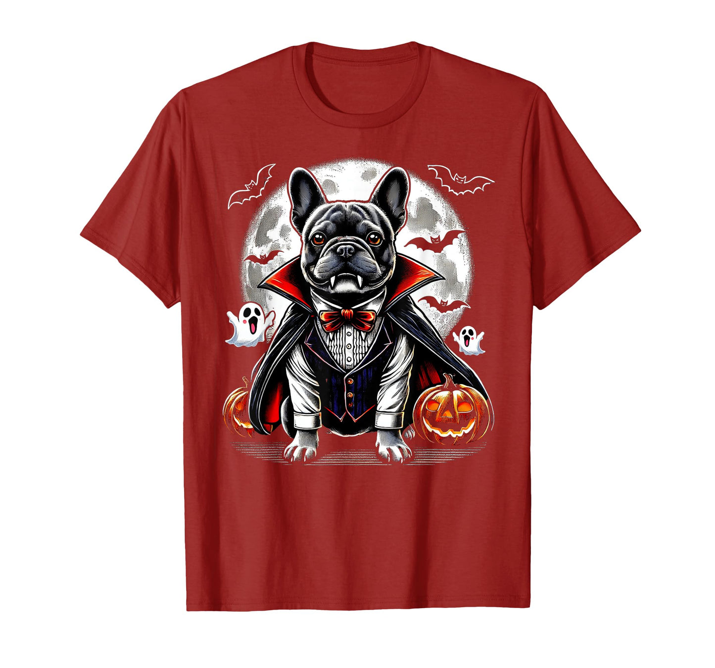 Spooky French Bulldog Halloween Vampire Pumpkin Ghosts Puppy Men Women Kids T-Shirt