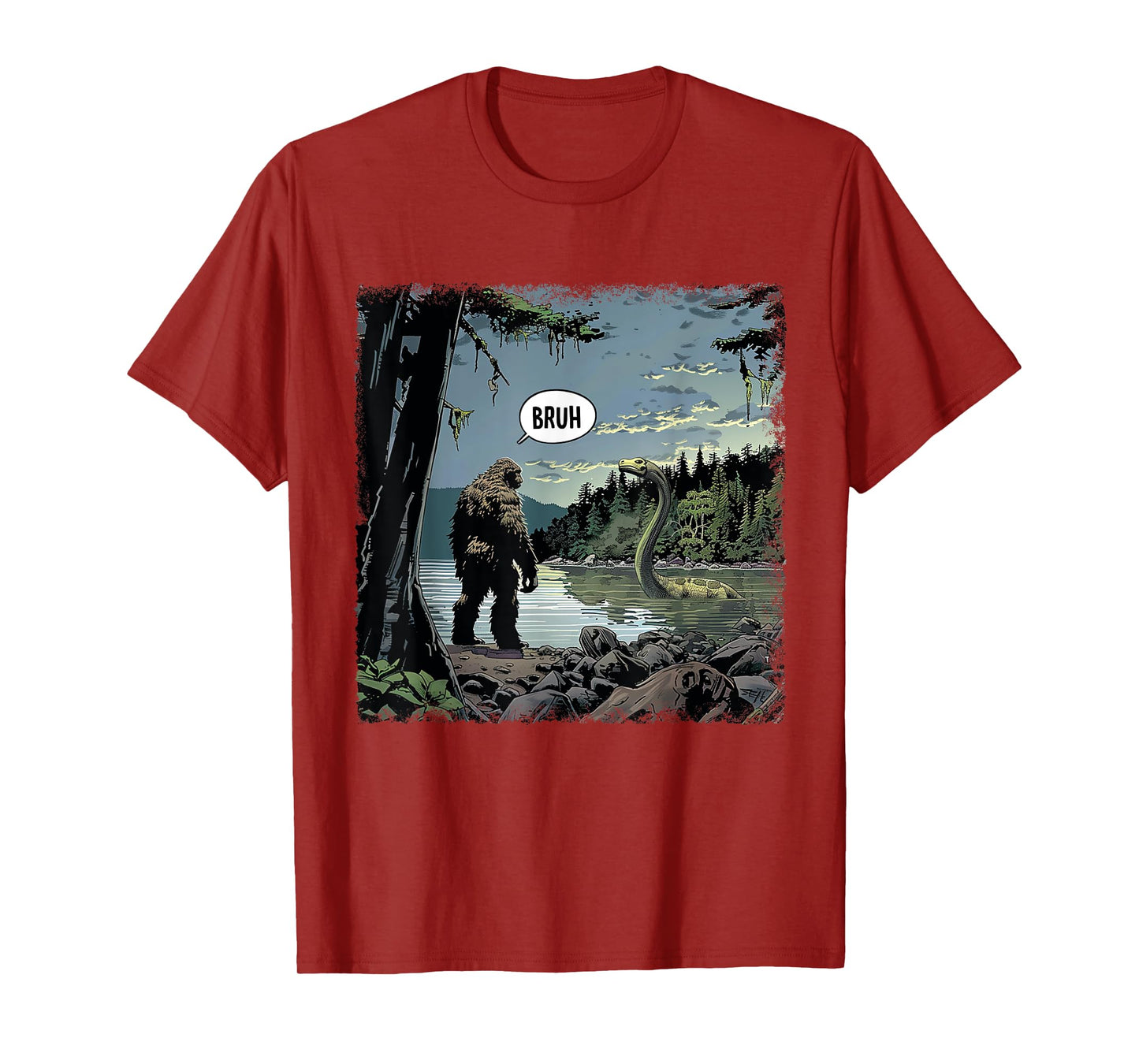 Classic Loch Ness Monster With Bigfoot Funny Animal Happily T-Shirt