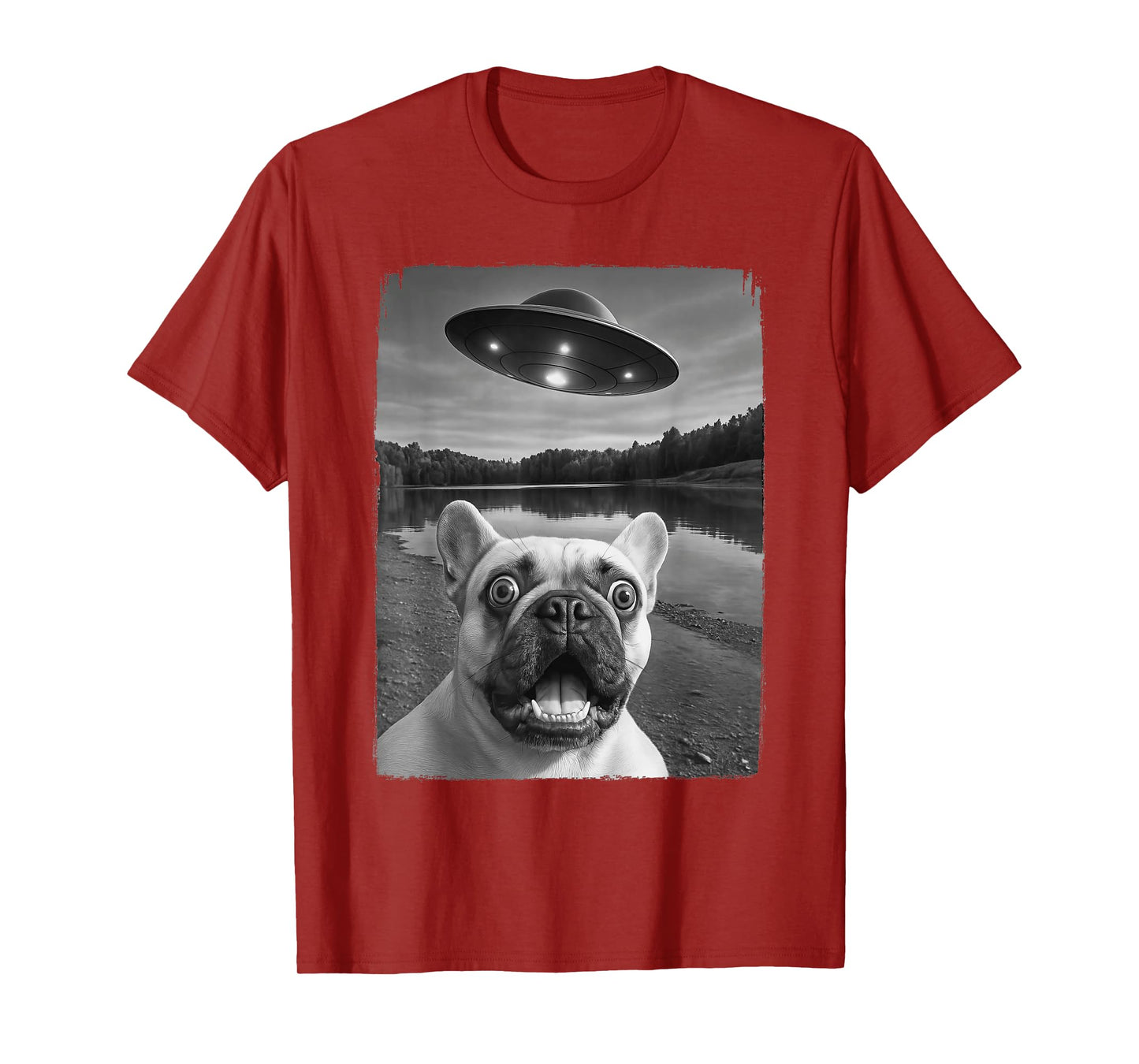 French Dog UFO Selfie Funny Frenchie T-Shirt
