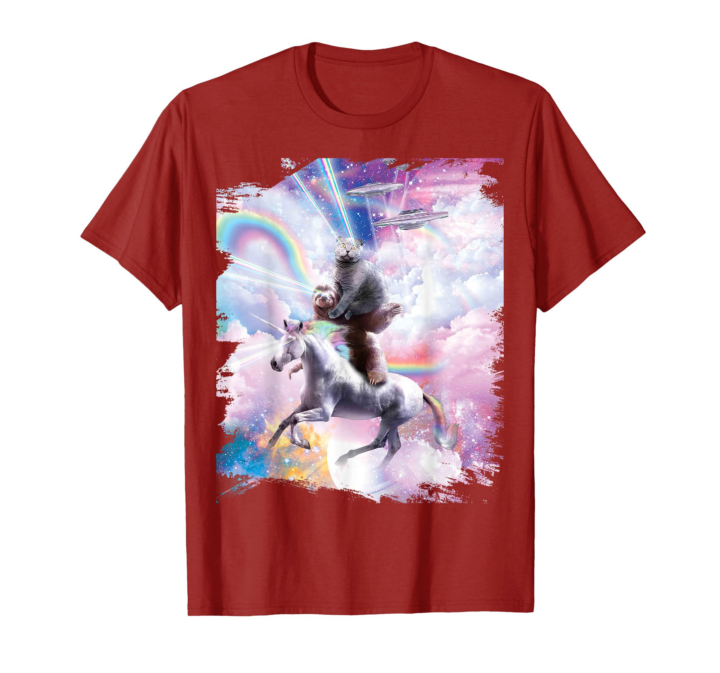 Laser Eyes Space Cat on Sloth Unicorn - Rainbow T-Shirt