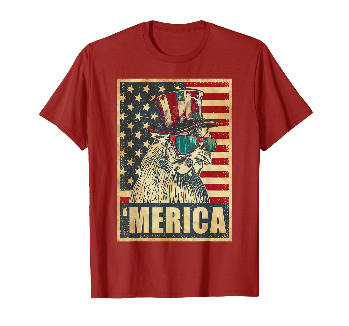 Chicken Merica Vintage American Flag 4th Of July T-Shirt