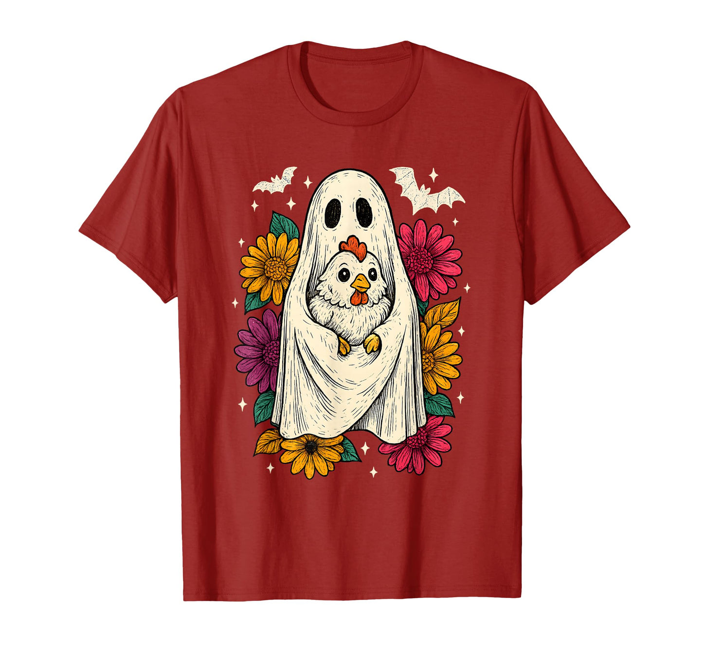 Retro Chicken Ghost Halloween Floral Cute Animal Lover T-Shirt