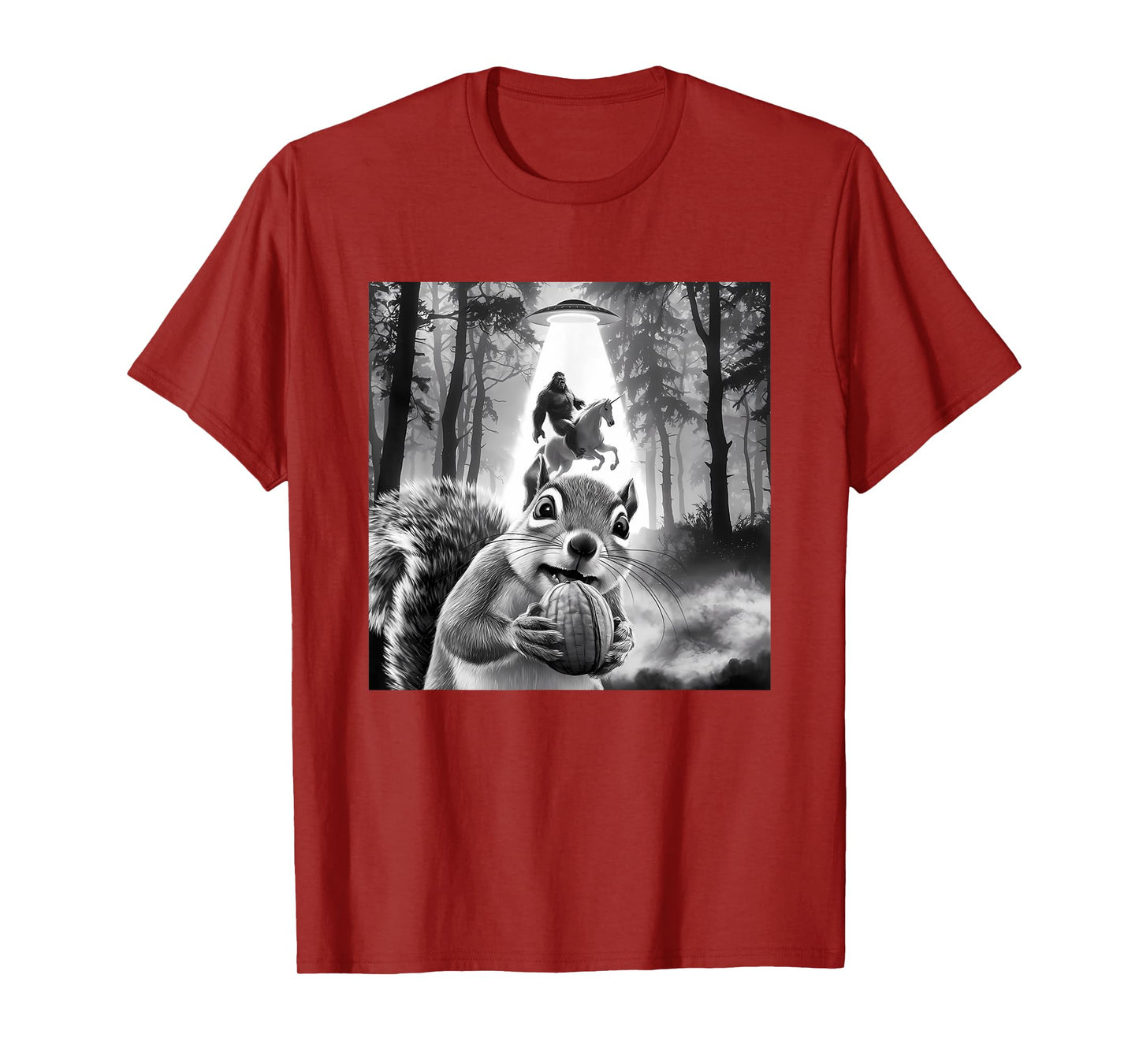 Funny UFO Squirrel Selfie with Bigfoot Unicorn Sasquatch T-Shirt