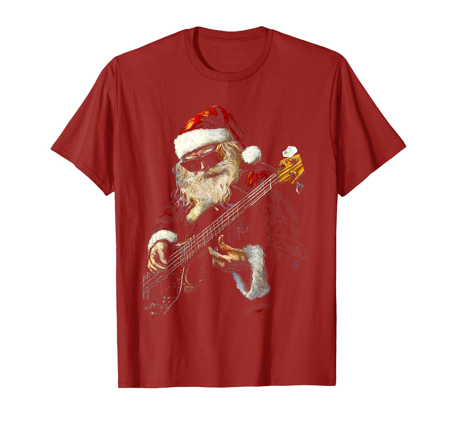 Retro Rock Santa Claus Plays Bass Guitar Paints Art T-Shirt