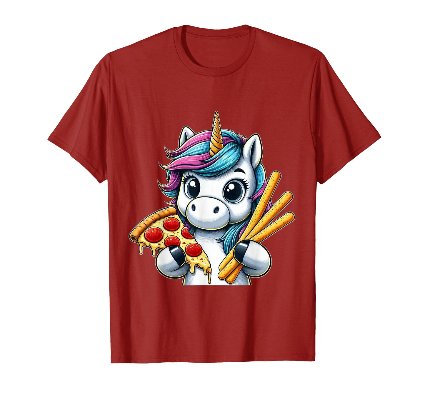 Unicorn Eating Pizza and Breadsticks Boys Girls Women Kids T-Shirt