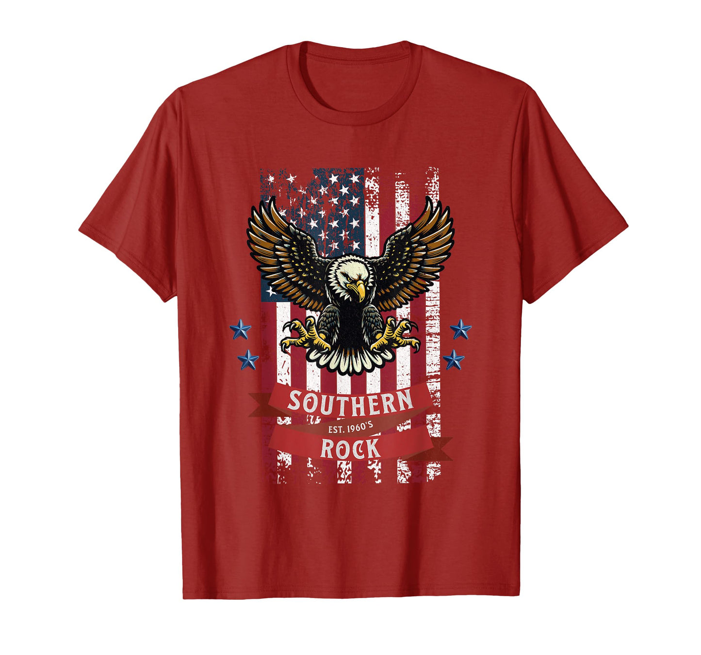 Southern Rock Est. 1960s - Vintage Eagle & Flag Design T-Shirt, Small, Black