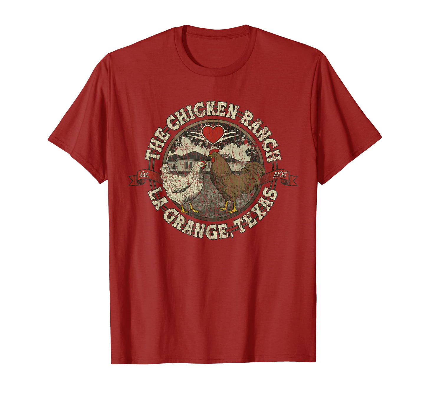 The Chicken Ranch La Grange 1905 Vintage Retro Distressed T-Shirt - Black, Small, Short Sleeve, Crew Neck, Classic Fit, Rayon, Letter Print, Women's, Girls, Casual, All Seasons