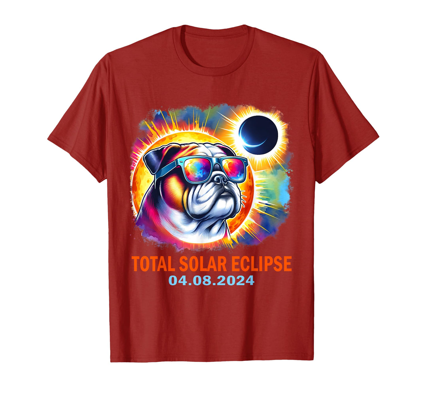 Colorful Bulldog Total Solar Eclipse 2024 T-Shirt