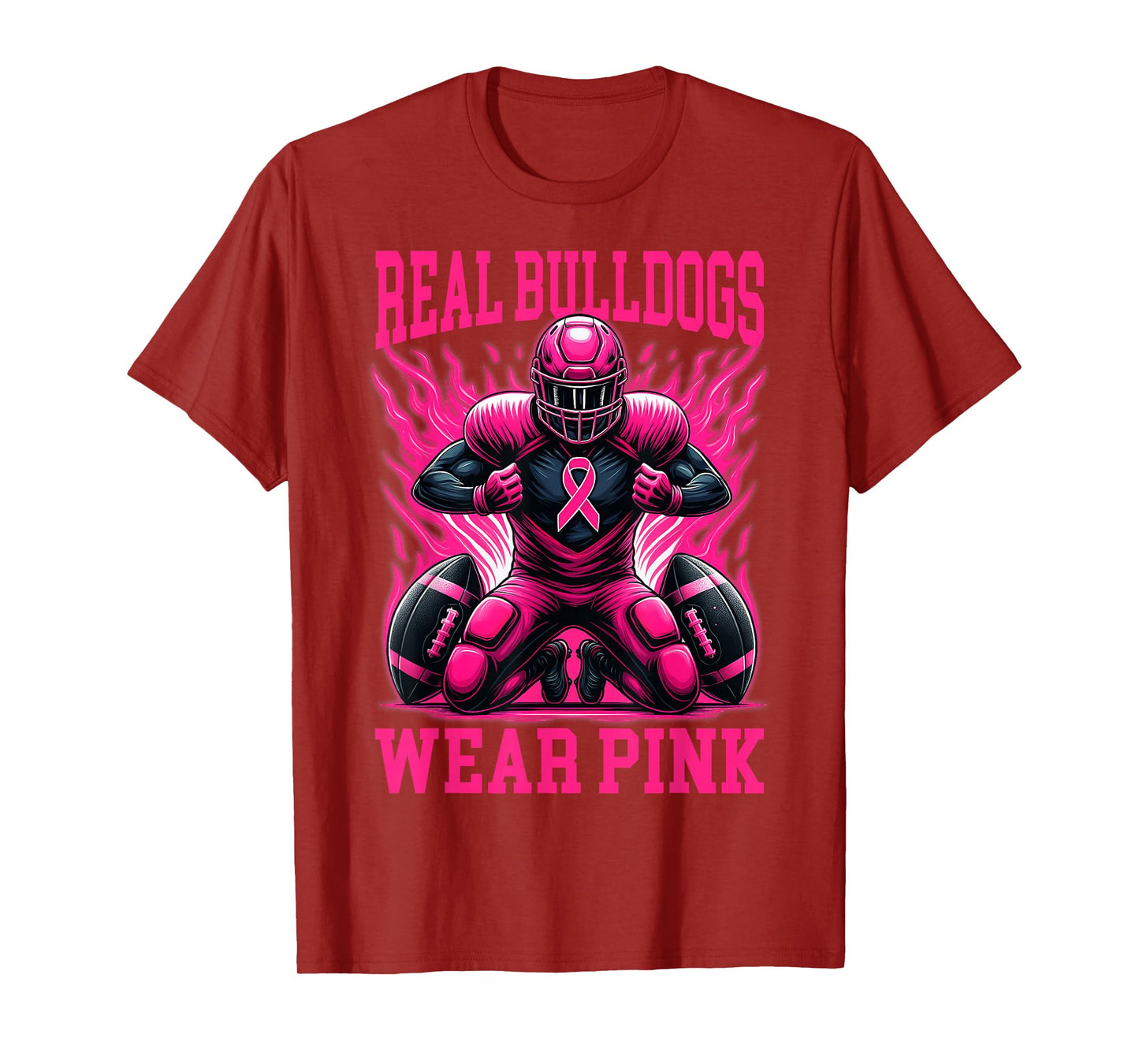 Real Bulldog Wear Pink Ribbon Tackle Breast Cancer Football T-Shirt