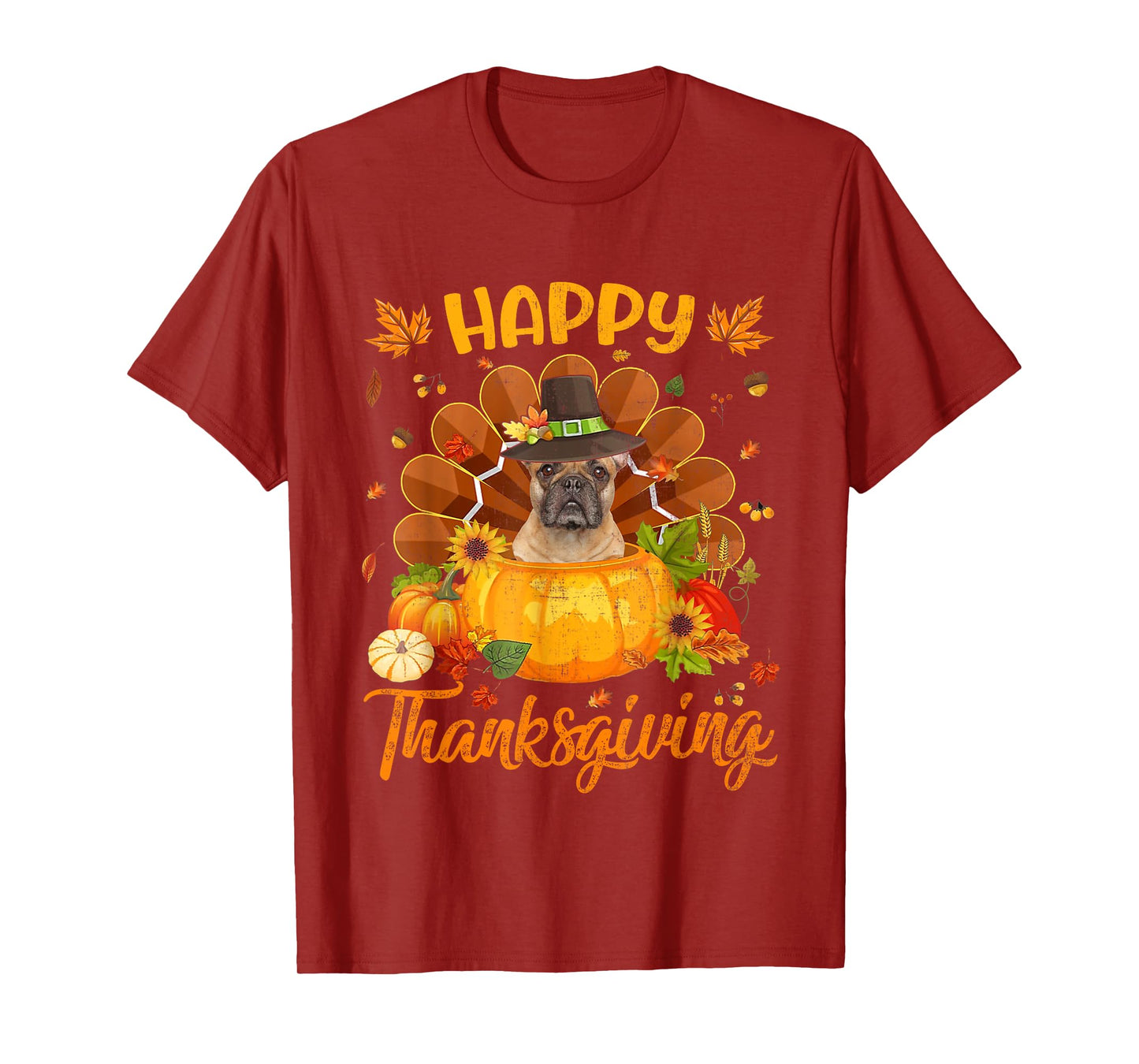 Happy Thanksgiving French Bulldog Dog Turkey Pumpkin T-Shirt