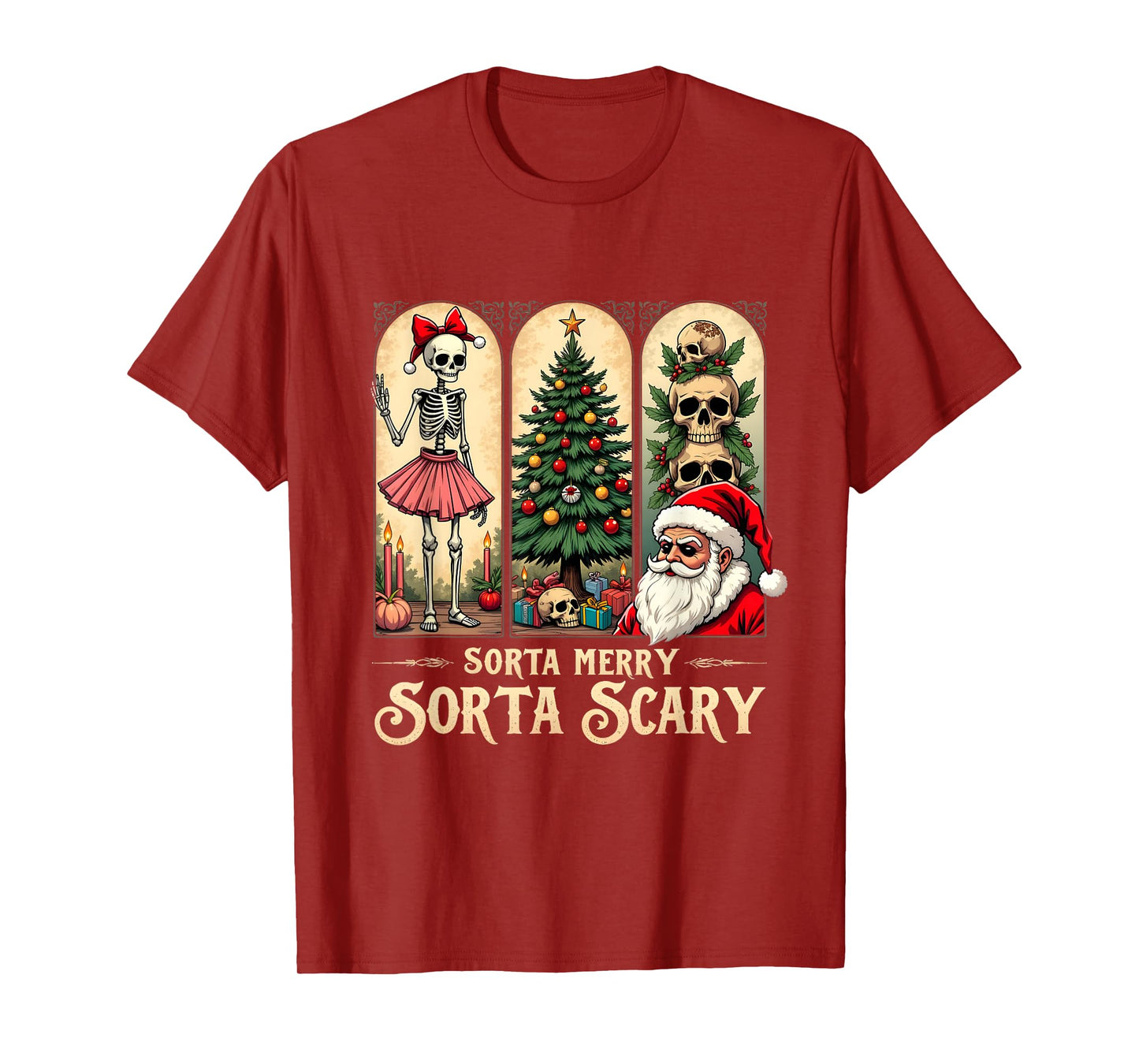 Christmas Vibes Xmas Skeleton Sorta Merry Sorta Scary Gothic T-Shirt