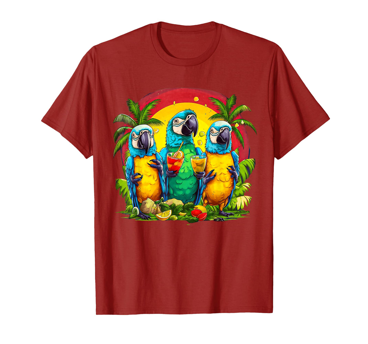 Parrots Drinking Margarita Hawaiian On Summer Vacation Birds T-Shirt for Men Women
