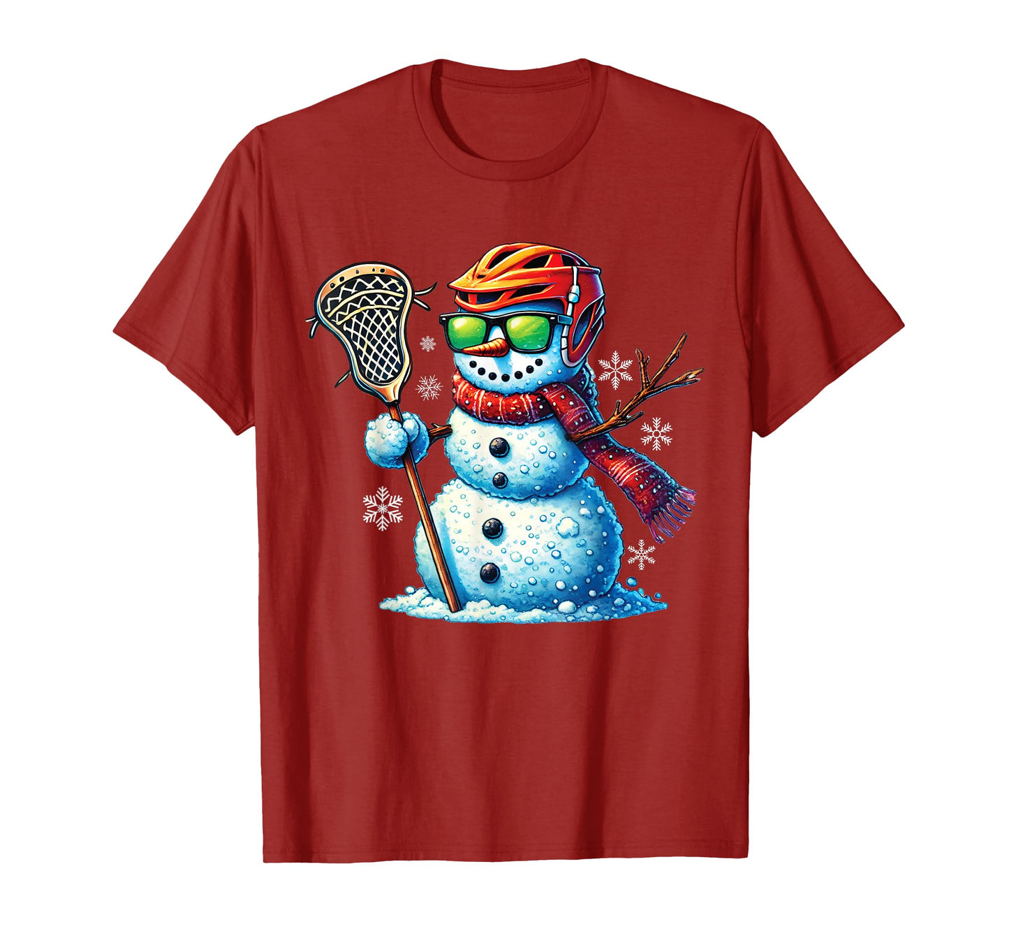 Snowman Playing Lacrosse Funny Lacrosse Player Christmas T-Shirt