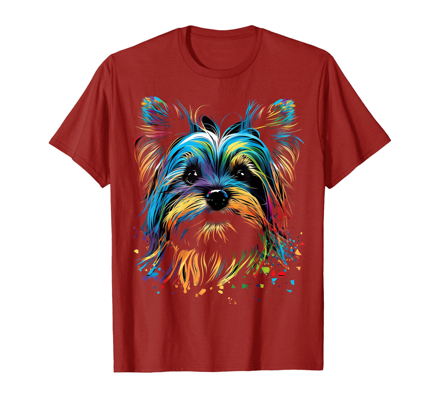 Colorful Yorkie Yorkshire Terrier Dog Face Painting Black T-Shirt for Men Women Kids