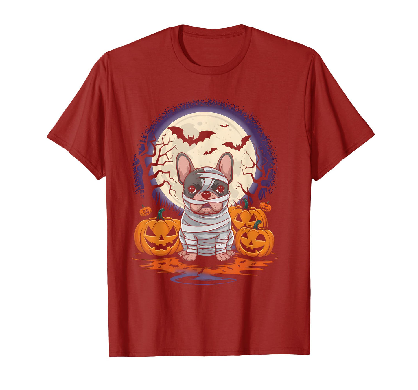 Spooky French Bulldog Mummy Full Moon - Halloween Dog T-Shirt