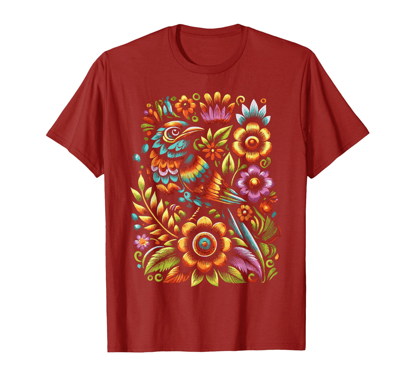 Floral Bird Otomi Mexican Embroidery Style Mexicano Mexicana T-Shirt
