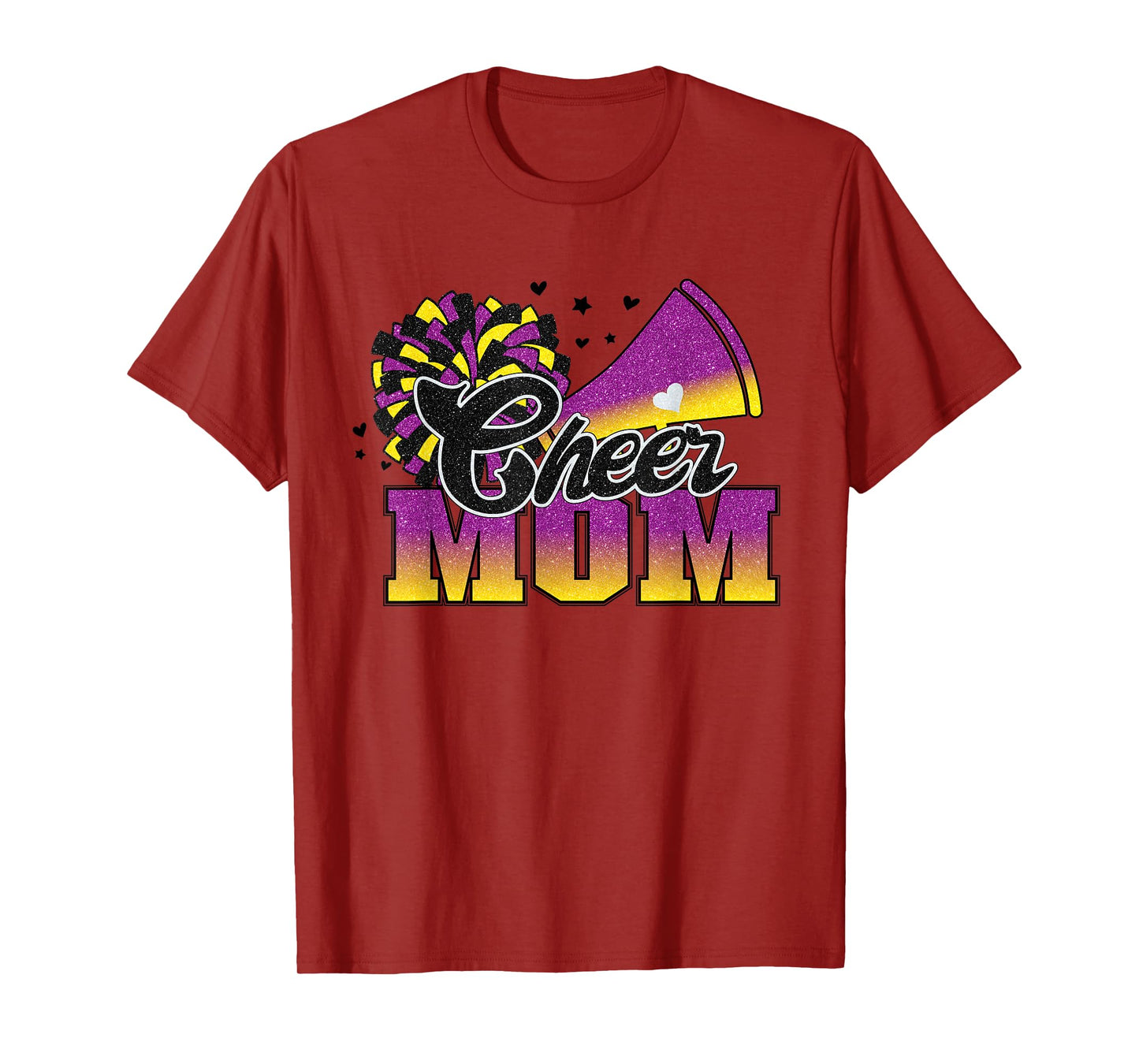 Football Cheer Mom Purple Yellow Black Pom Leopard T-Shirt