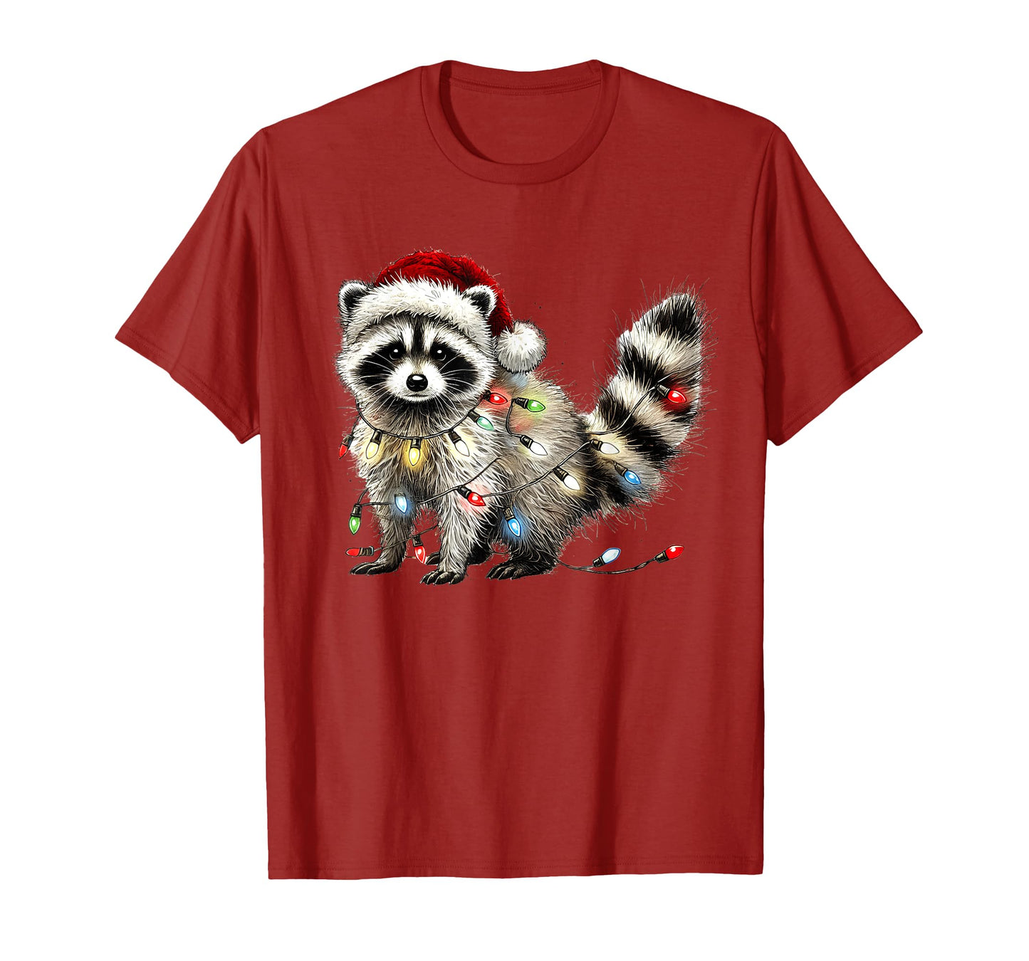 Santa Raccoon Christmas Lights Trash Panda Xmas Holiday T-Shirt