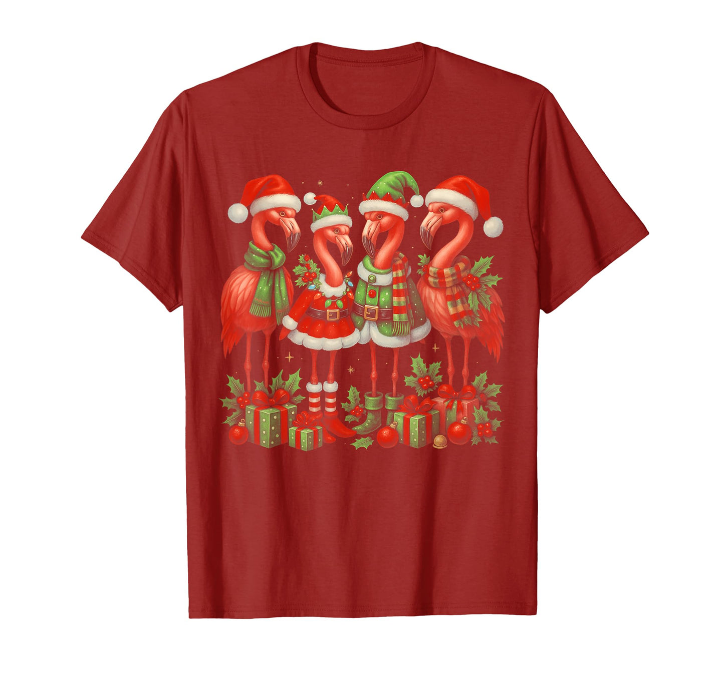 HUGvyn Pink Flamingo Santa Christmas Womens Flamingo Lover T-Shirt