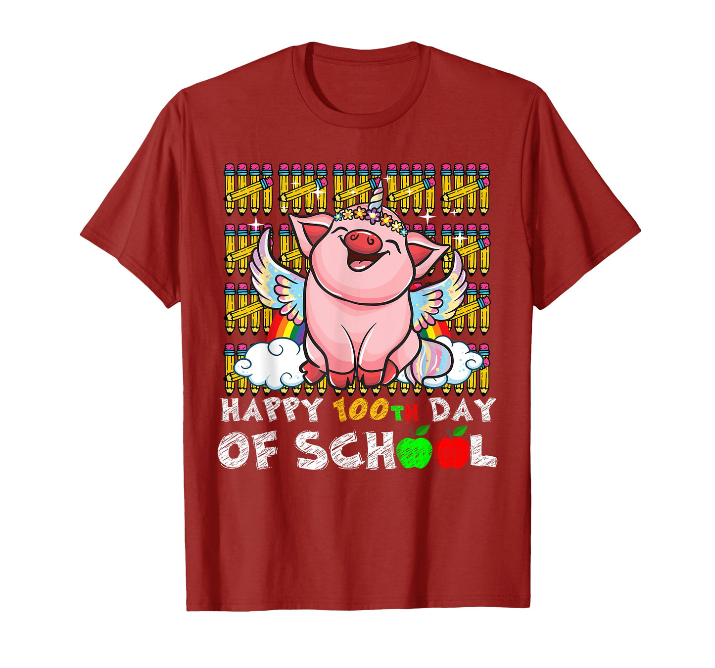 Happy 100th Day Of School Pig Funny Teacher Student Kids T-Shirt