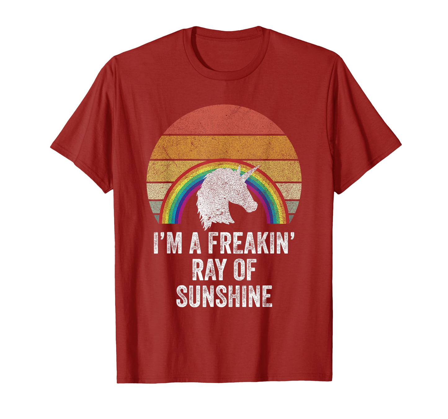 Retro I'm A Freakin' Ray Of Sunshine Funny Rainbow Unicorn T-Shirt for Men Women Girls Kids