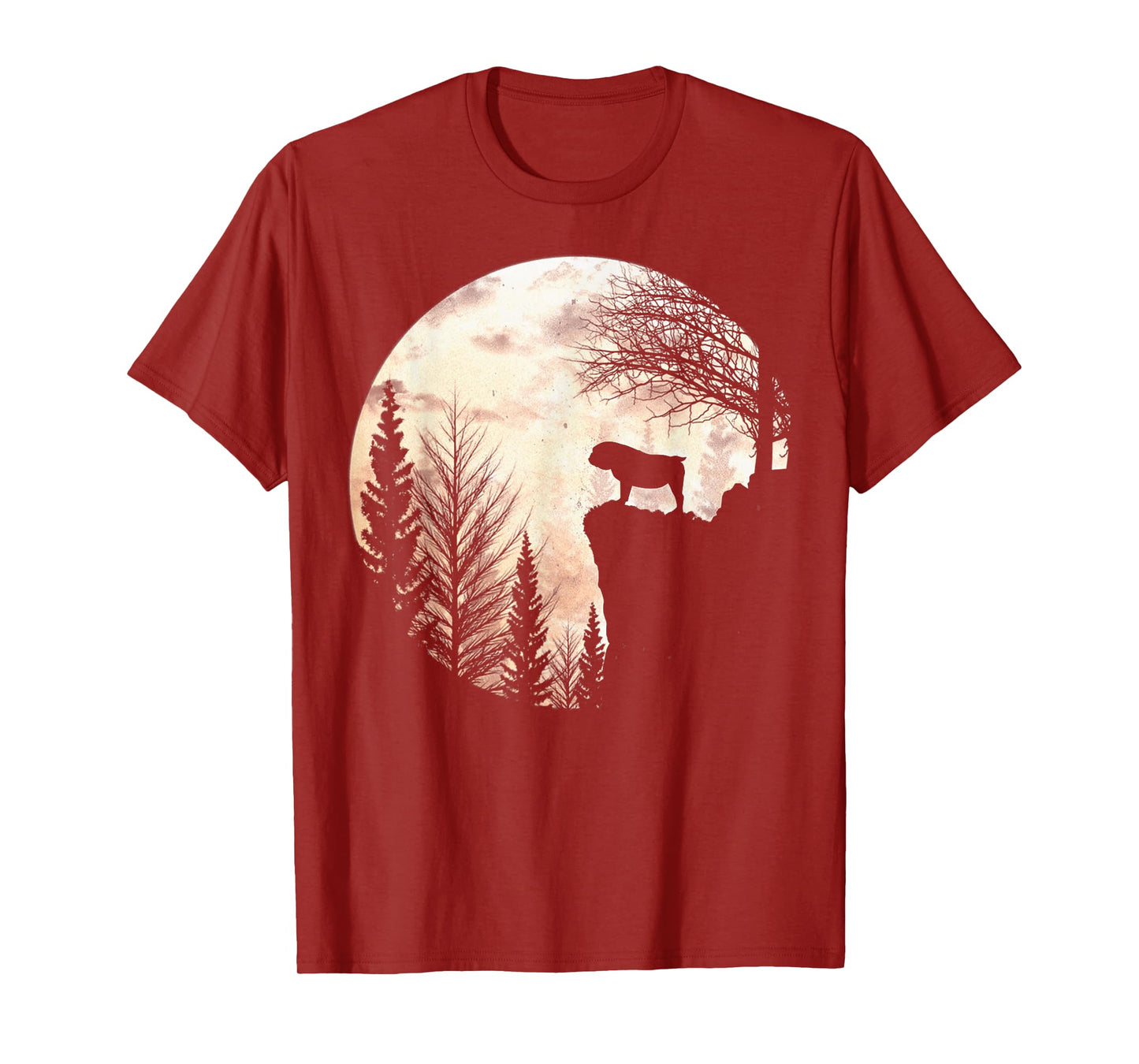 Bulldog Silhouette Dog Scary And Moon Halloween Costume T-Shirt