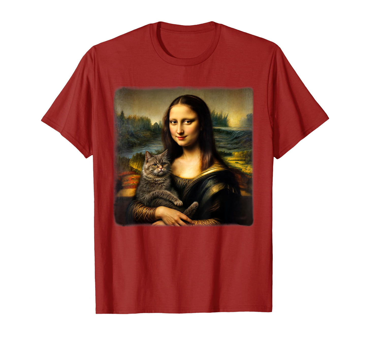 Mona Lisa Holding Cat Cute Cat Mom Cat Dad Cats Lover Kitty T-Shirt for Men Women Kids