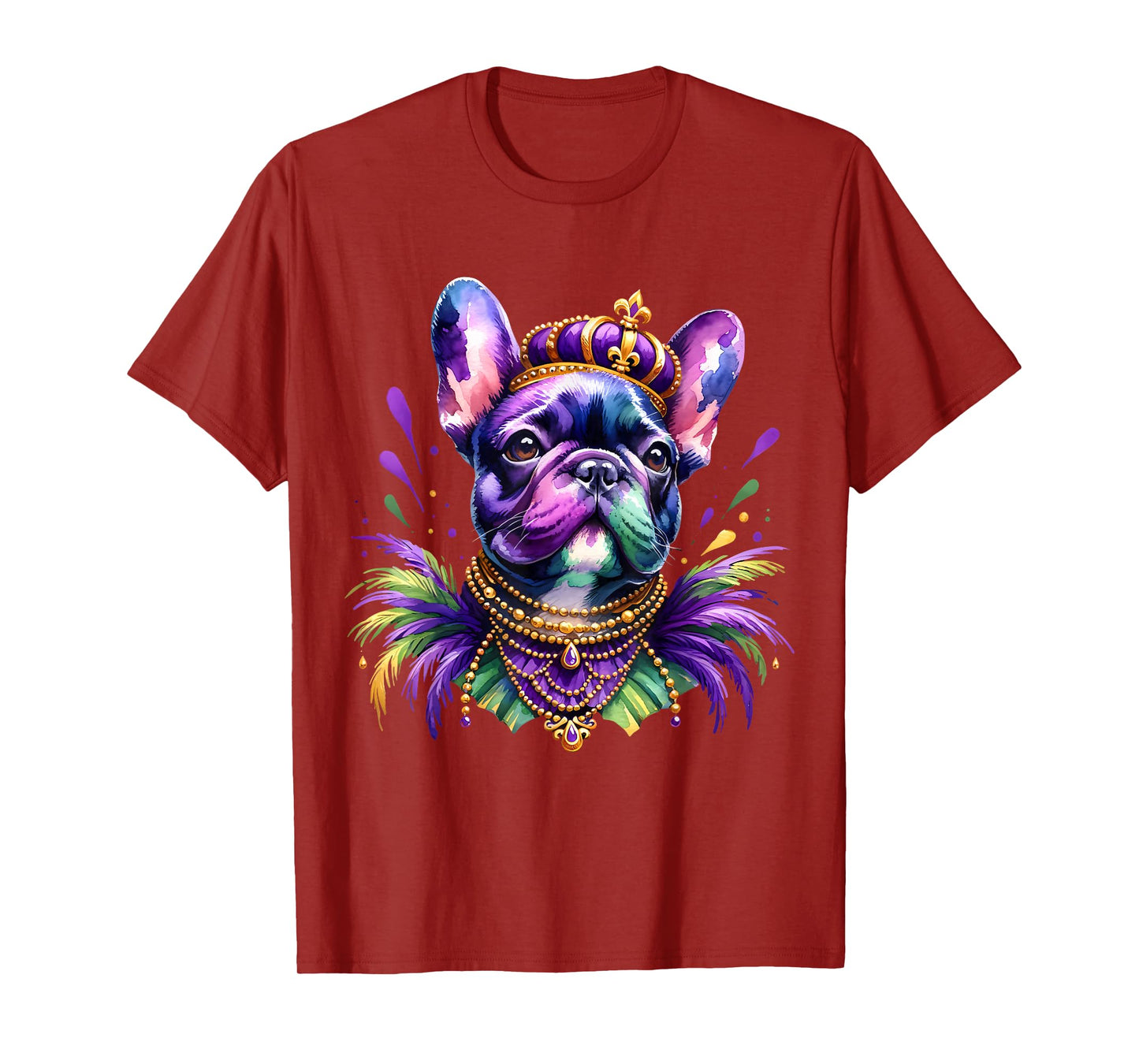 French Bulldog Owners with Mardi Gras Watercolor Dog Lovers Men Women Kids T-Shirt