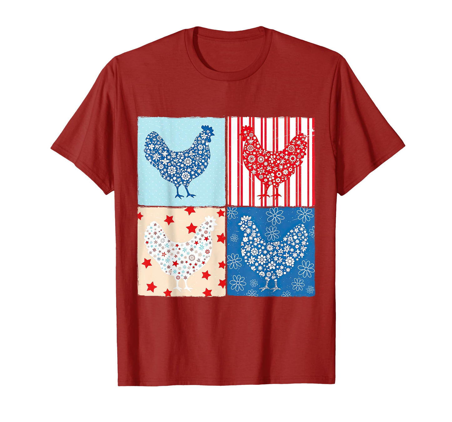 Patriotic Floral Chicken 4th of July Farm Girls USA Farmer T-Shirt