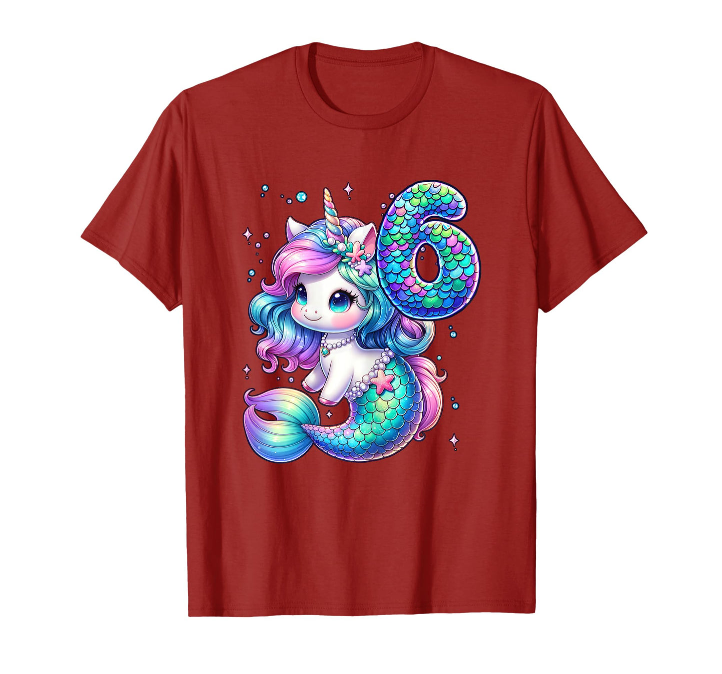 Unicorn Mermaid 6th Birthday 6 Year Old Party Girls Outfit T-Shirt