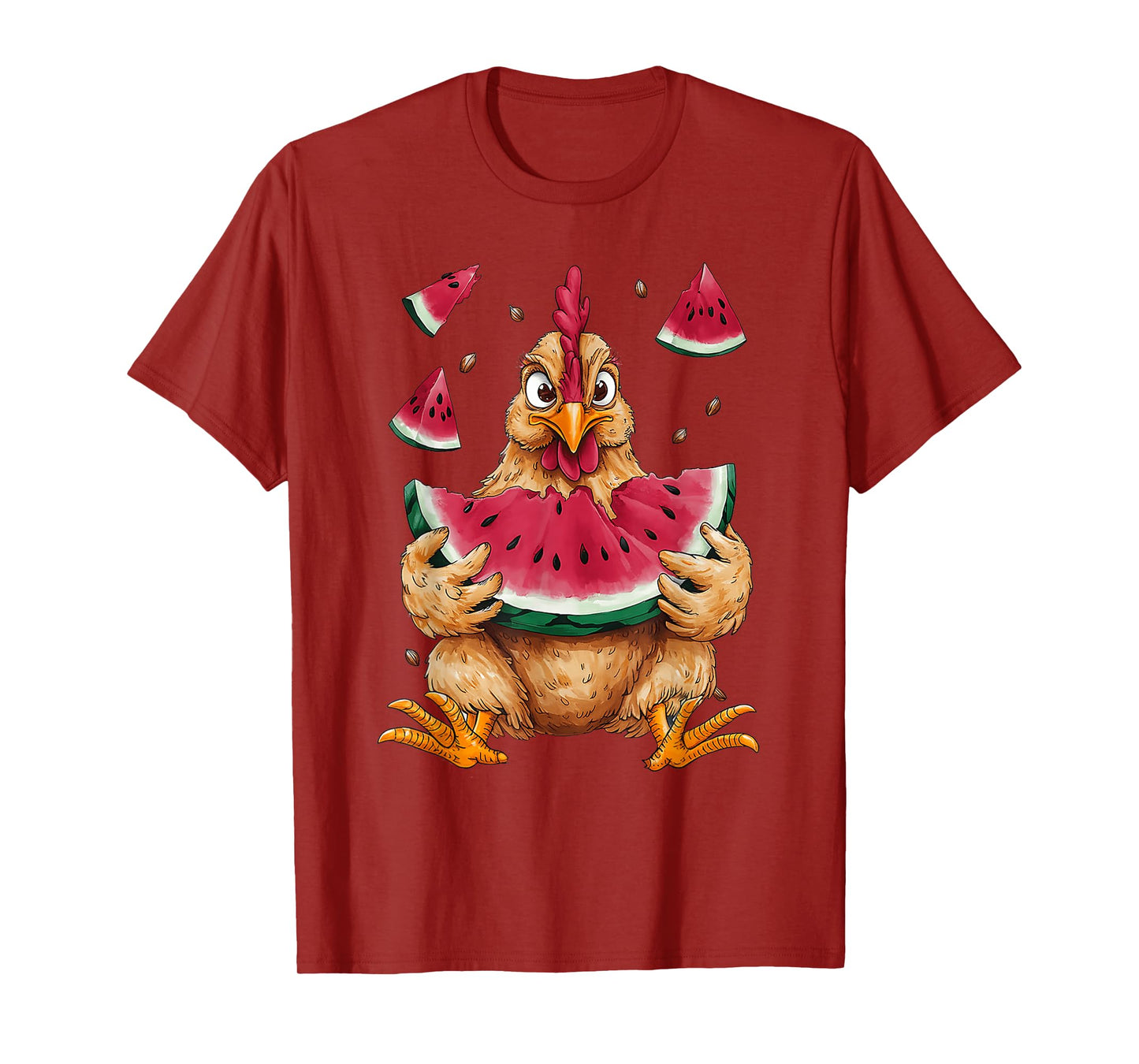 Cute Chicken Eating Watermelon Fruit Summer Men Women Girls T-Shirt