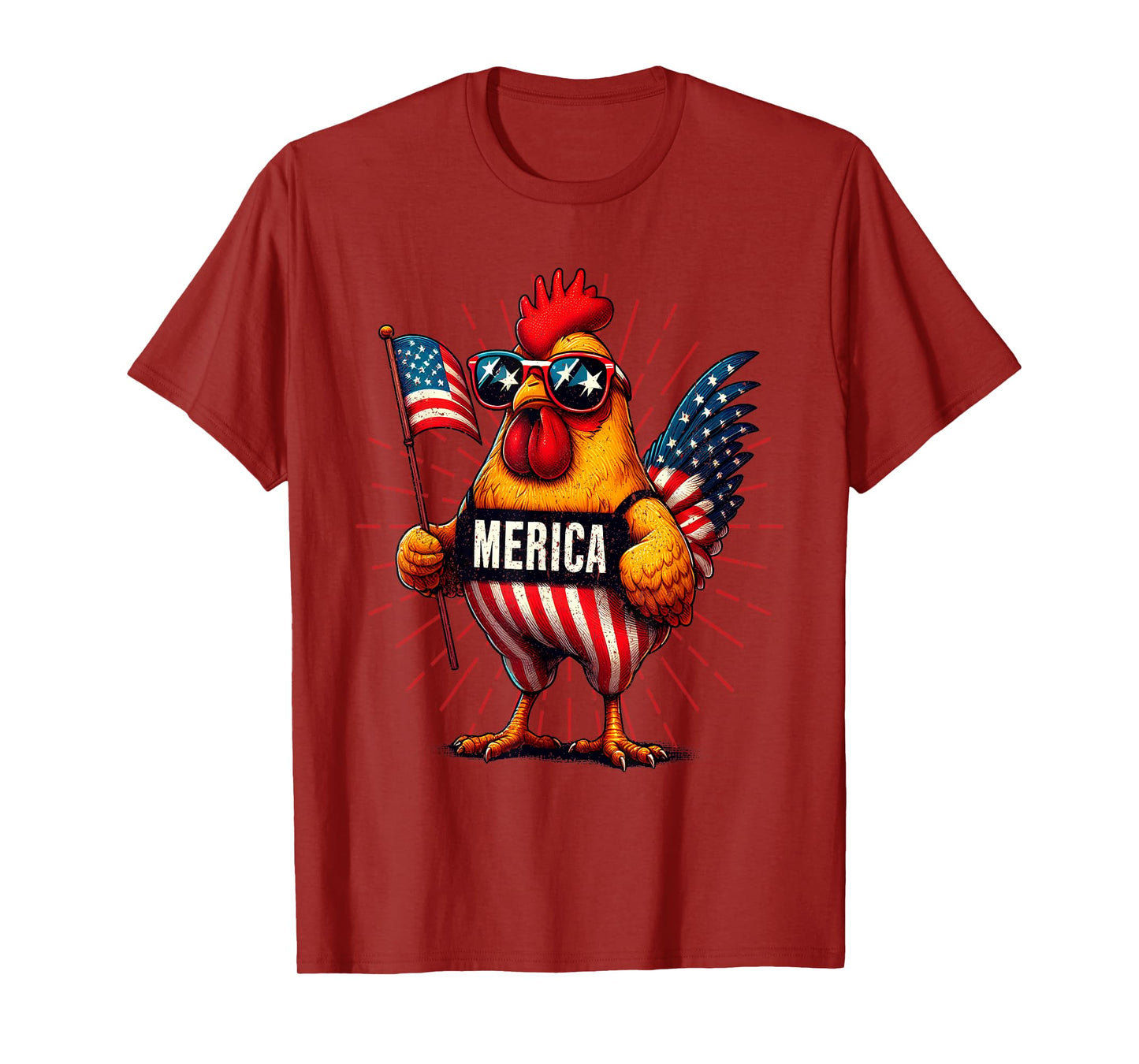 Merica Chicken Rooster 4th of July Patriotic American Flag T-Shirt