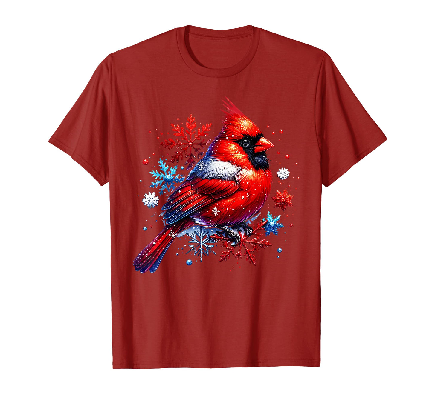 Red Cardinal Floral Snowflakes Winter Christmas Bird Lover T-Shirt