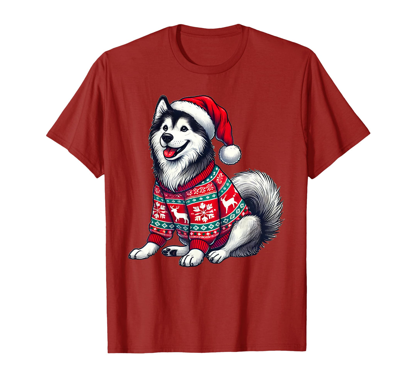 Siberian Husky Dog Ugly Sweater Santa Hat Christmas T-Shirt