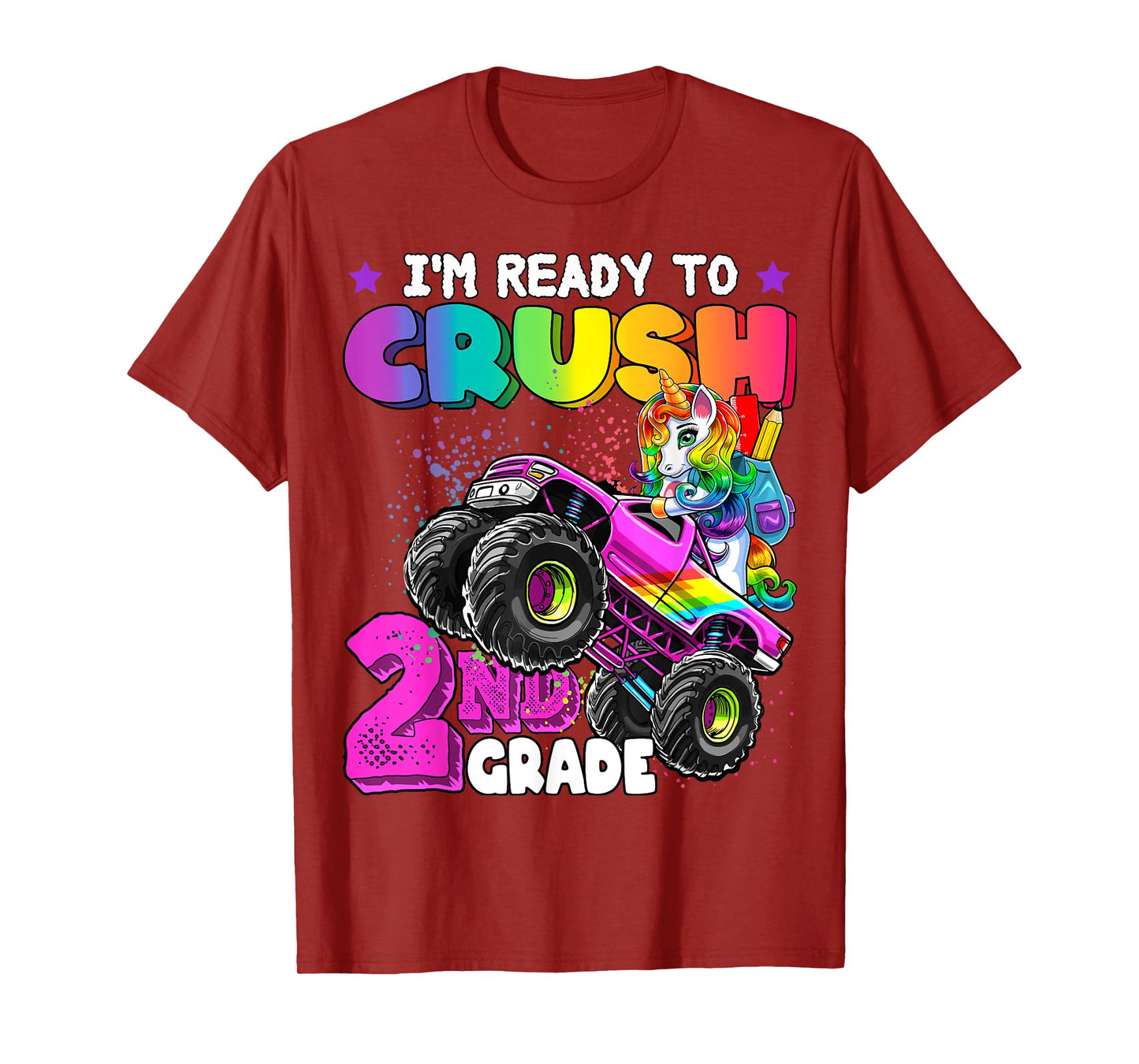 2nd Grade Unicorn Monster Truck Back to School Gift Girls T-Shirt