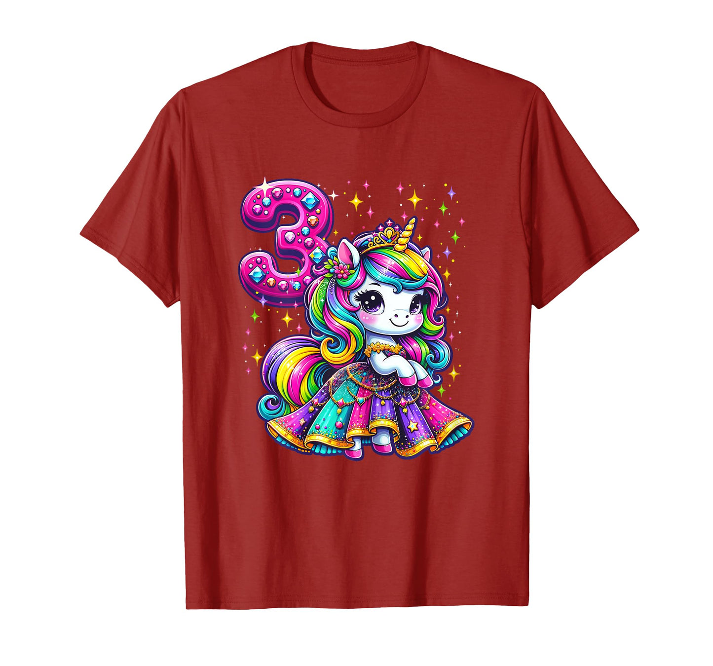 Unicorn Princess 3rd Birthday 3 Year Old Party Girls Outfit T-Shirt