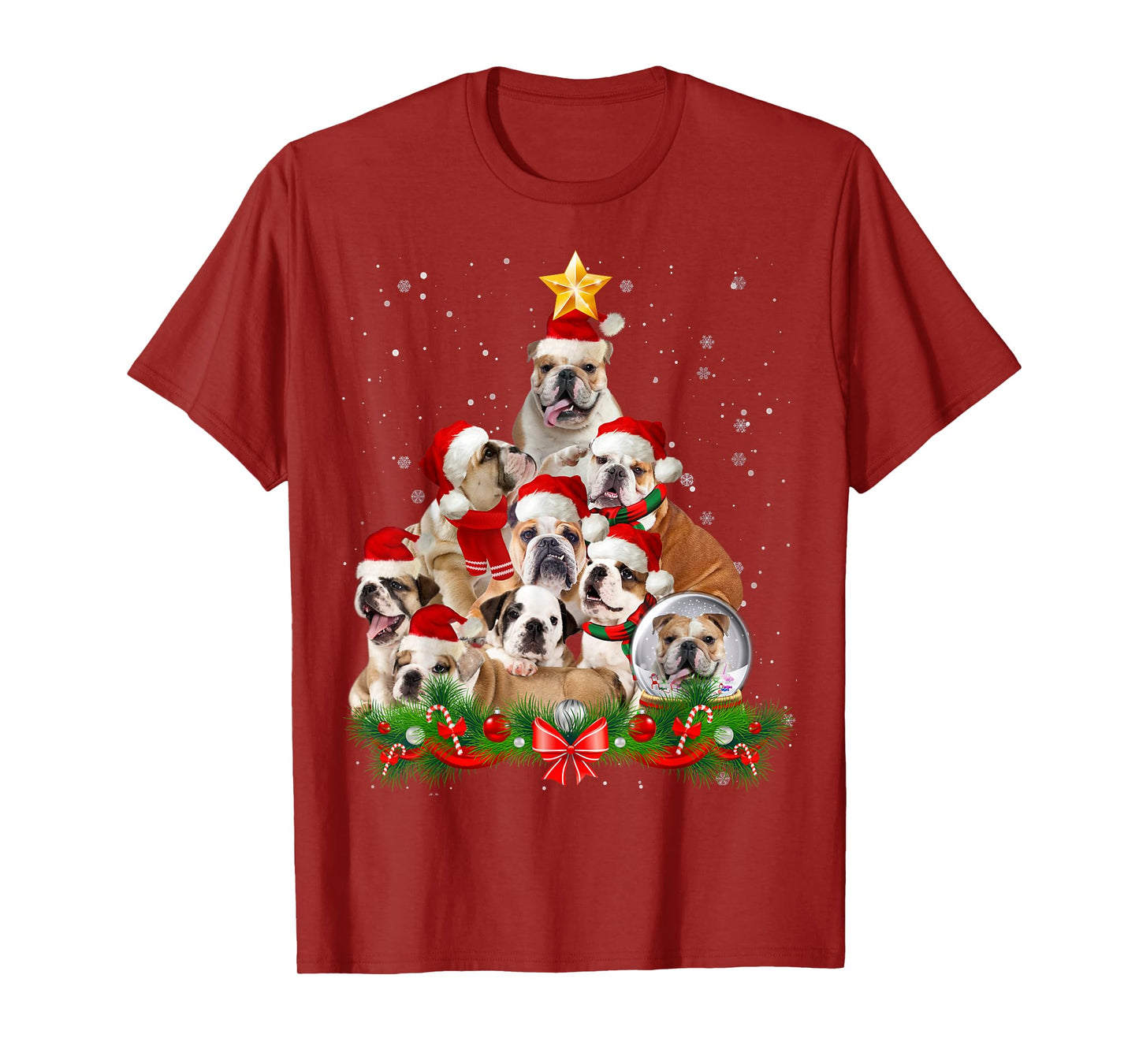 Funny Bulldog Dog Christmas Tree T-Shirt for Men Women