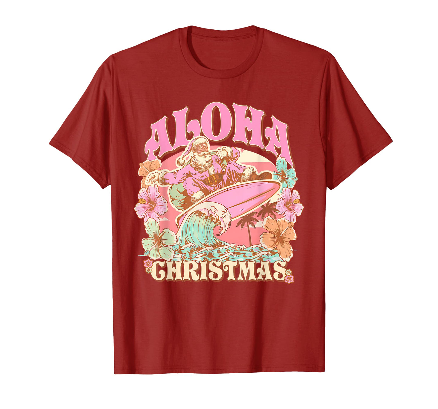 Aloha Christmas Santa Claus Surfing Hawaiian Mele Kalikimaka T-Shirt