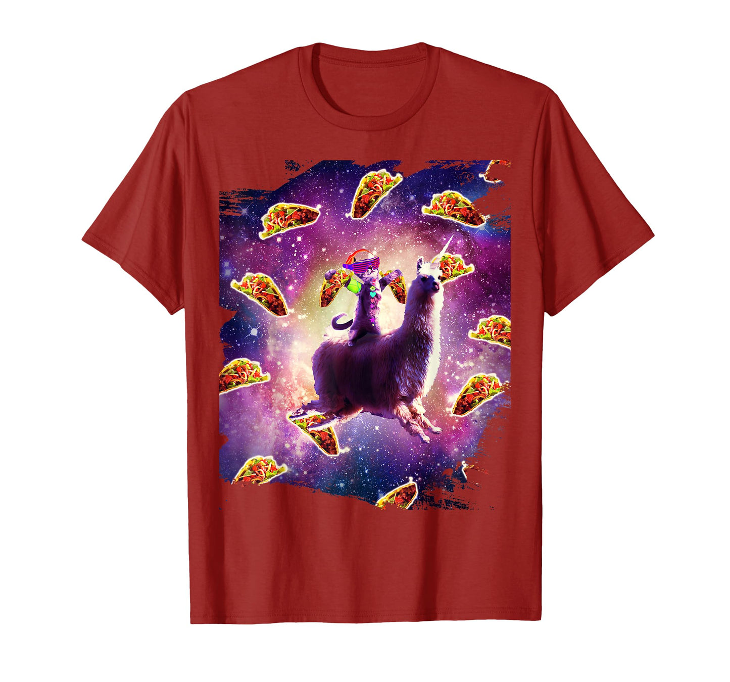 Rave Space Cat On Llama Unicorn - Taco T-Shirt