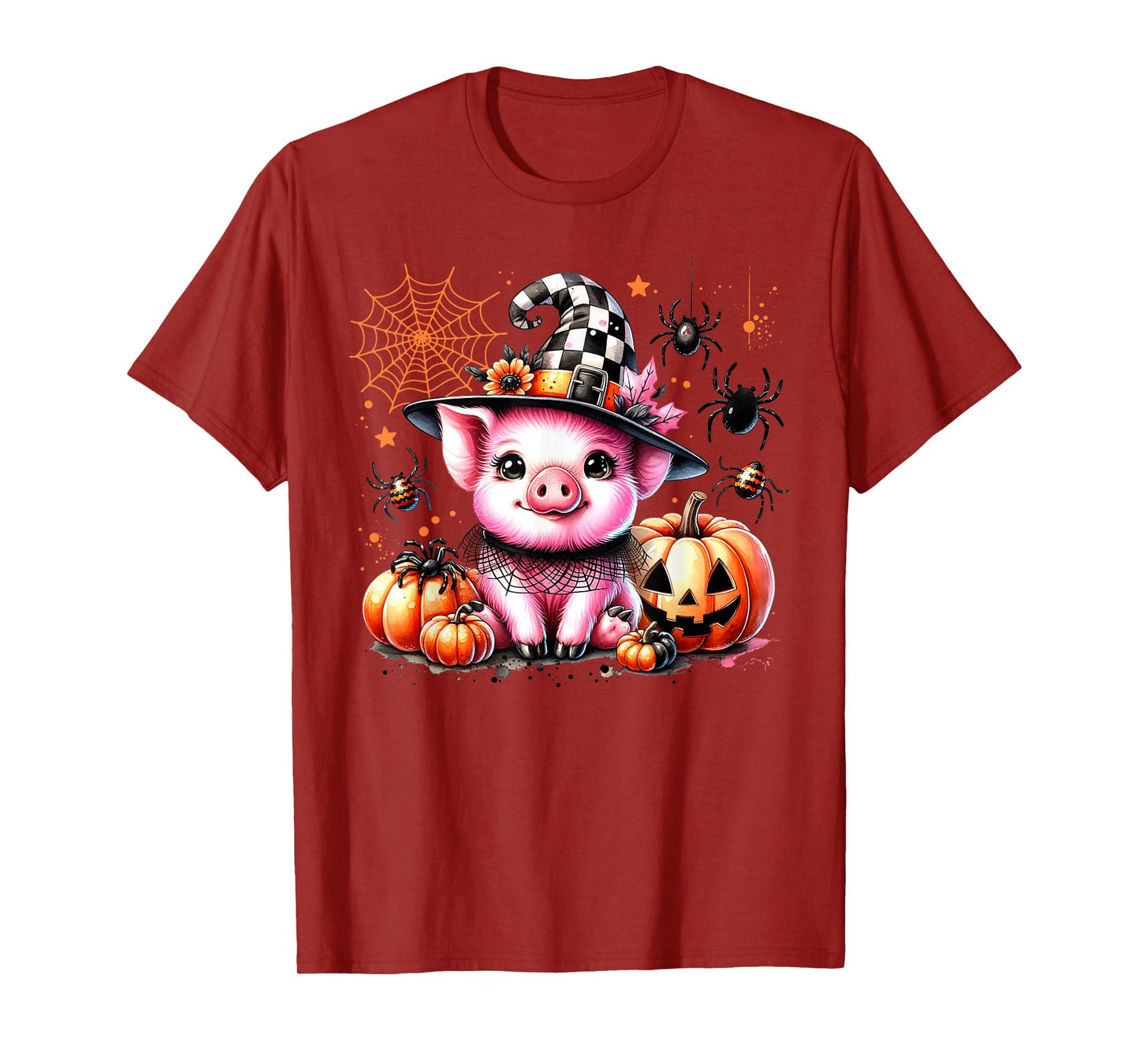 Cute Pig with Hat Witchy Halloween Spooky Farm Animals Fall T-Shirt