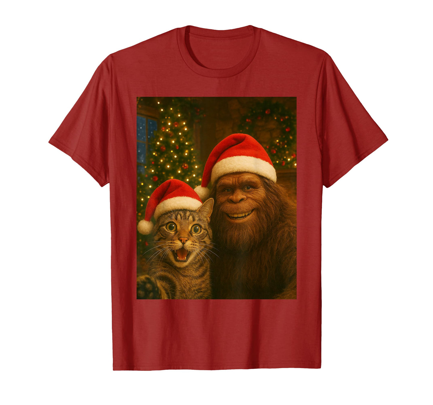 Funny Cat Selfie with Bigfoot Christmas Sasquatch T-Shirt