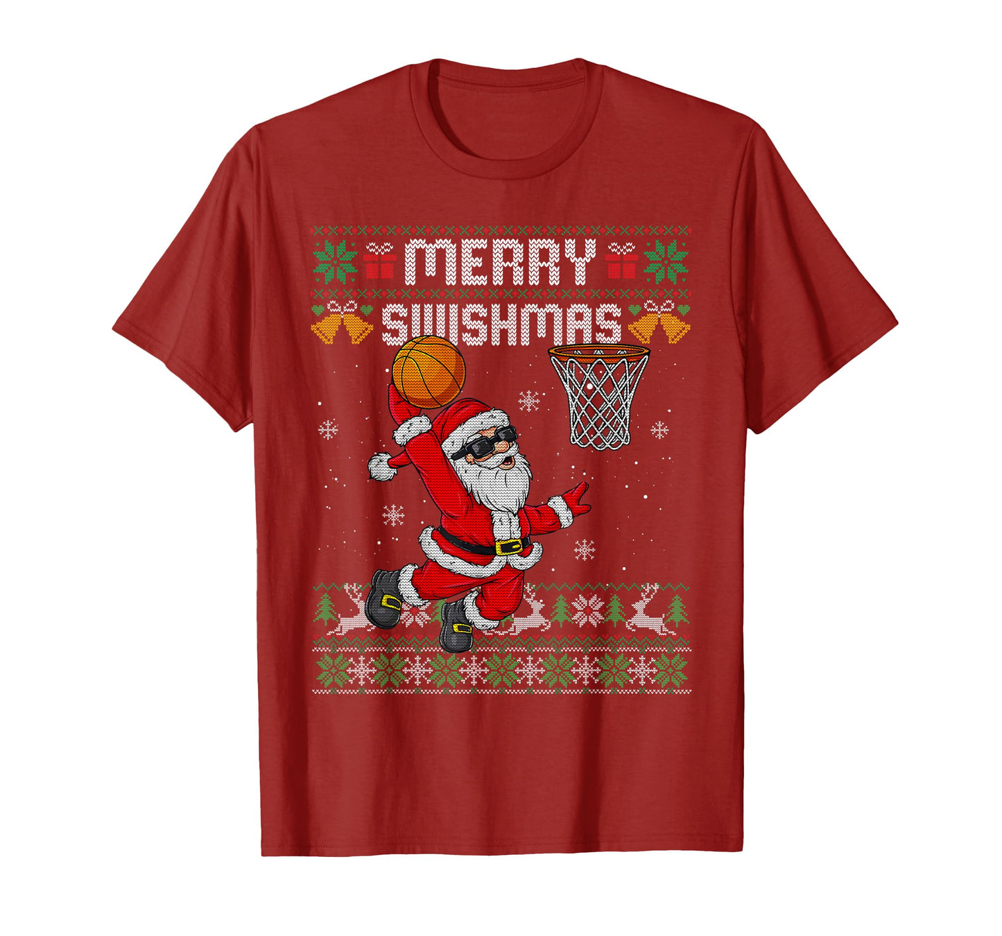 Merry Swishmas Ugly Christmas Sweater Funny Basketball Santa T-Shirt