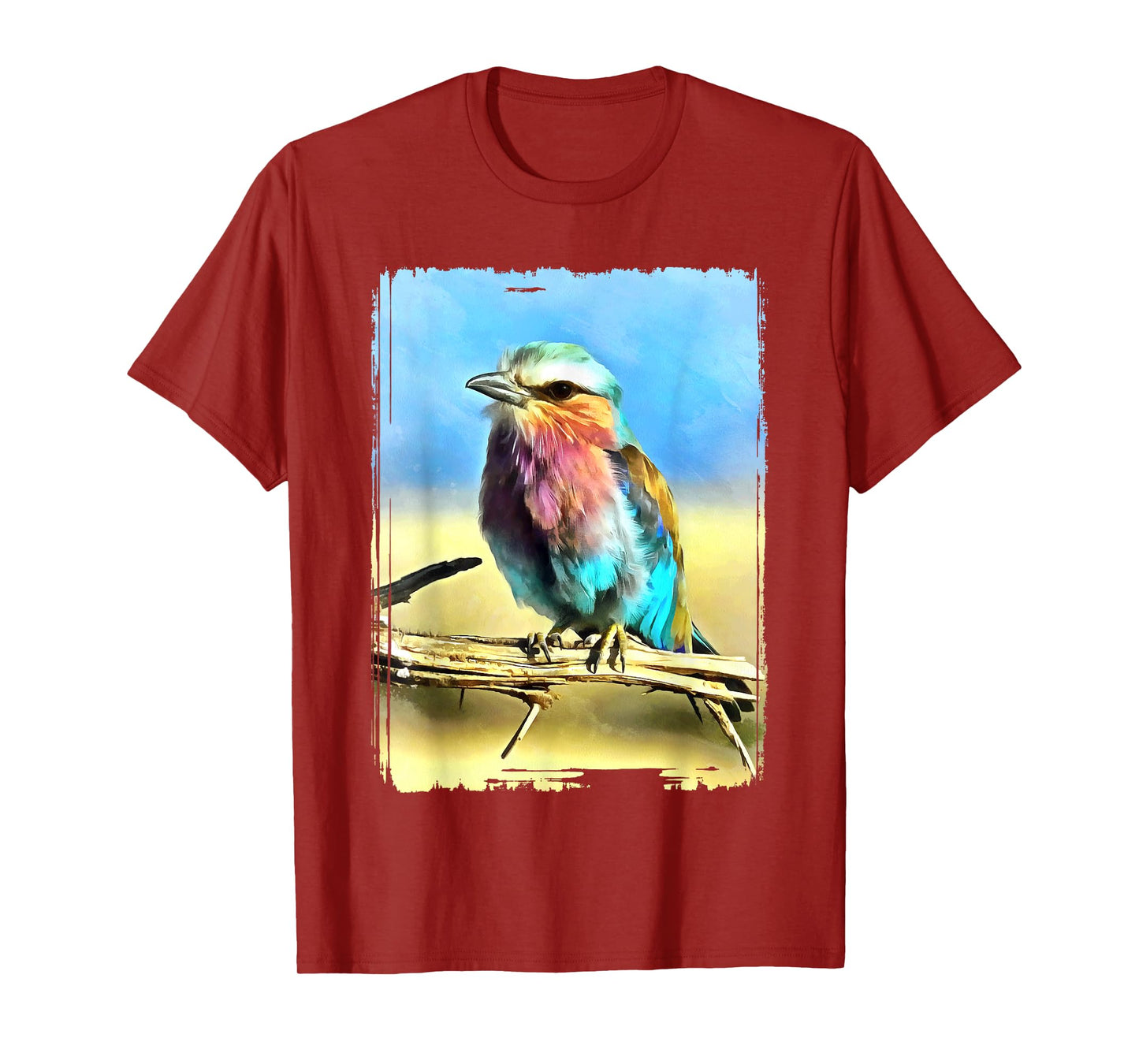 Colorful Bird Wildlife Nature Artistry Canvas Vibrant Lilac Breasted Roller Bird Painting Multicolor Unisex-Adult T-Shirt