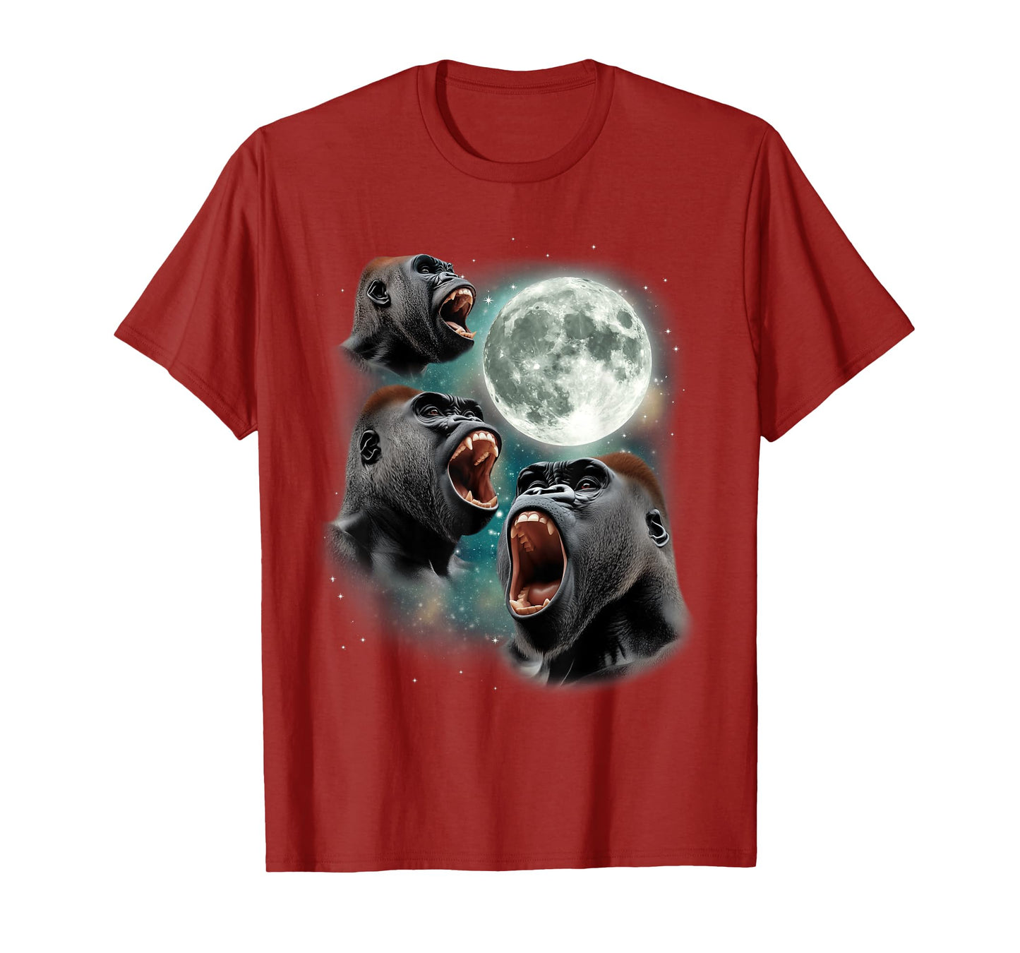Three Gorillas Moon | 3 Howling Apes Shout At The Moon T-Shirt