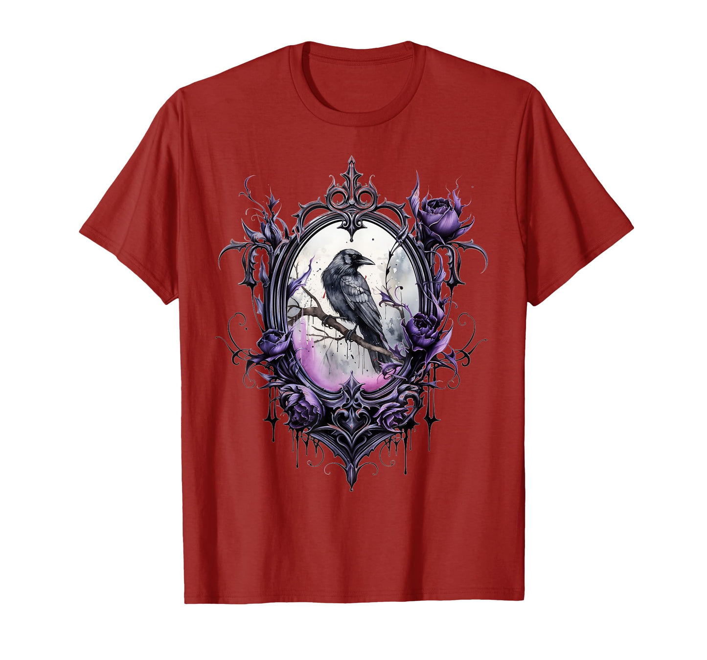 Gothic Halloween Raven Rose Purple Majestic Bird T-Shirt