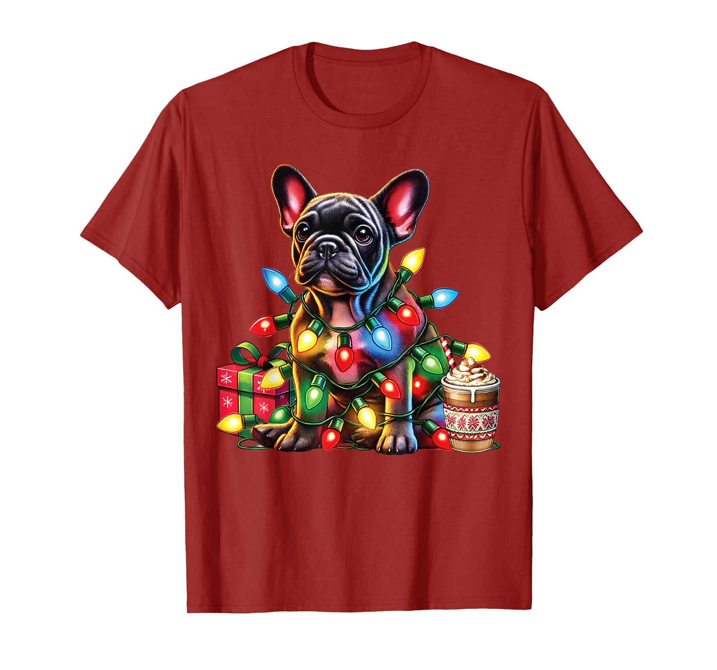 French bulldog Lovers Xmas Reindeer Antlers Christmas Lights Men Women Kids T-Shirt